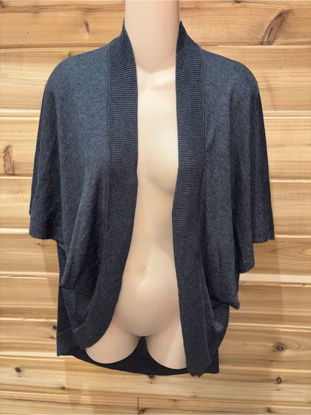 LOFT Heathered Charcoal Short-Sleeve Open Cardigan